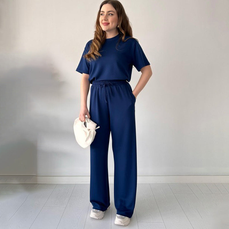 JENNIE - LIGHTWEIGHT ROUND COLLAR TOP AND FLEXIBLE WAIST SLACKS